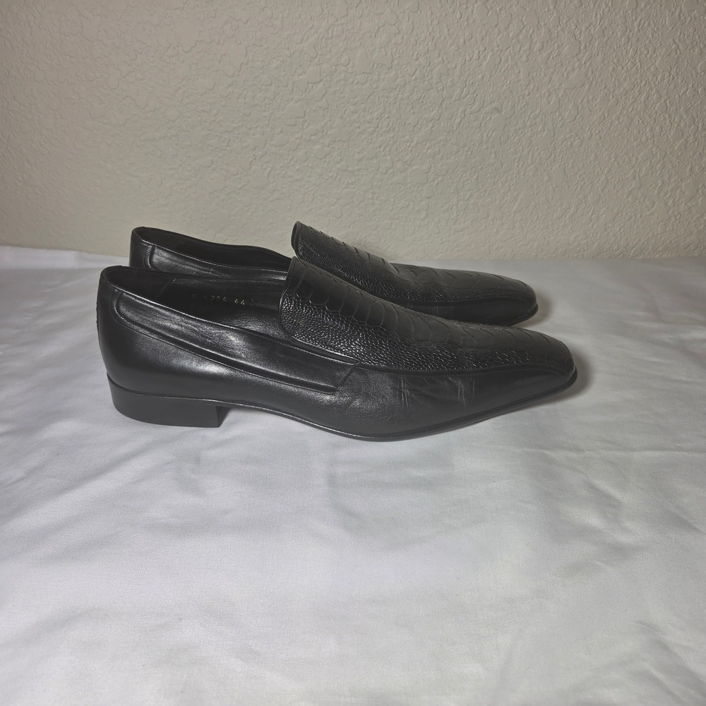 Moreschi M-10.5 Blk Ostrich Leg Leather Loafers Square Toe Made in Italy K 6284